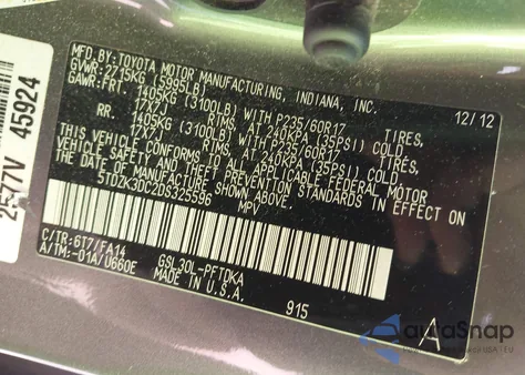 2013 Toyota Sienna from USA, damaged, VIN 5TDZK3DC2DS325596